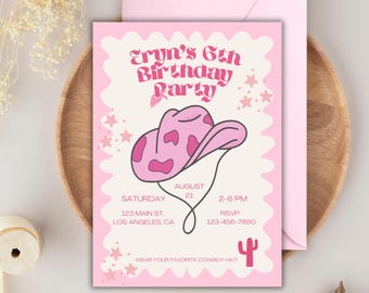 Editable Rodeo Cowgirl Birthday Invite, Girl Western Digital Invite Template PINK, Wild West Cowgirl Rodeo. Instant Download, RDPink