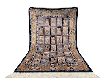 Elegant Silk Floral Panel Rug | Multicolor Traditional Design with Ornate Border | Decorative Accent Rug | 2.5 x 4 ft, for Home Decor,