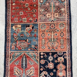 Vintage Handmade 2x3 ft Chobi Rug Patchwork Design HandWoven Tribal Wool Rug
