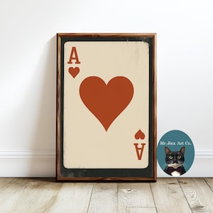 Herz Ass Digitaldruck, Trendy Spielkarte druckbare Wandkunst, roter Anzug, Kasino Spielzimmer Wohnheim Mann Höhle Dekor, Poker Spieler Geschenk