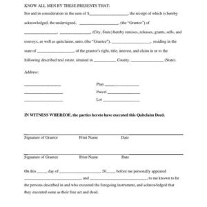 Pode incluir: Um documento legal de renúncia de direitos com campos em branco para preencher as informações. O documento inclui seções para o cedente e o cessionário, bem como a data, o endereço e as informações sobre o plano, a parcela e o lote.