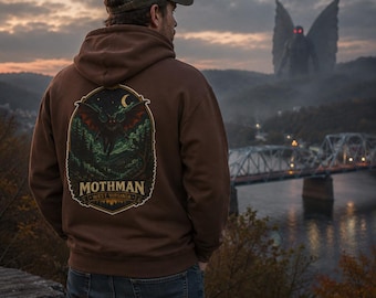 Mothman Hoodie, West Virginia Cryptid Sweatshirt, Point Pleasant Folklore Back Print Hoodie