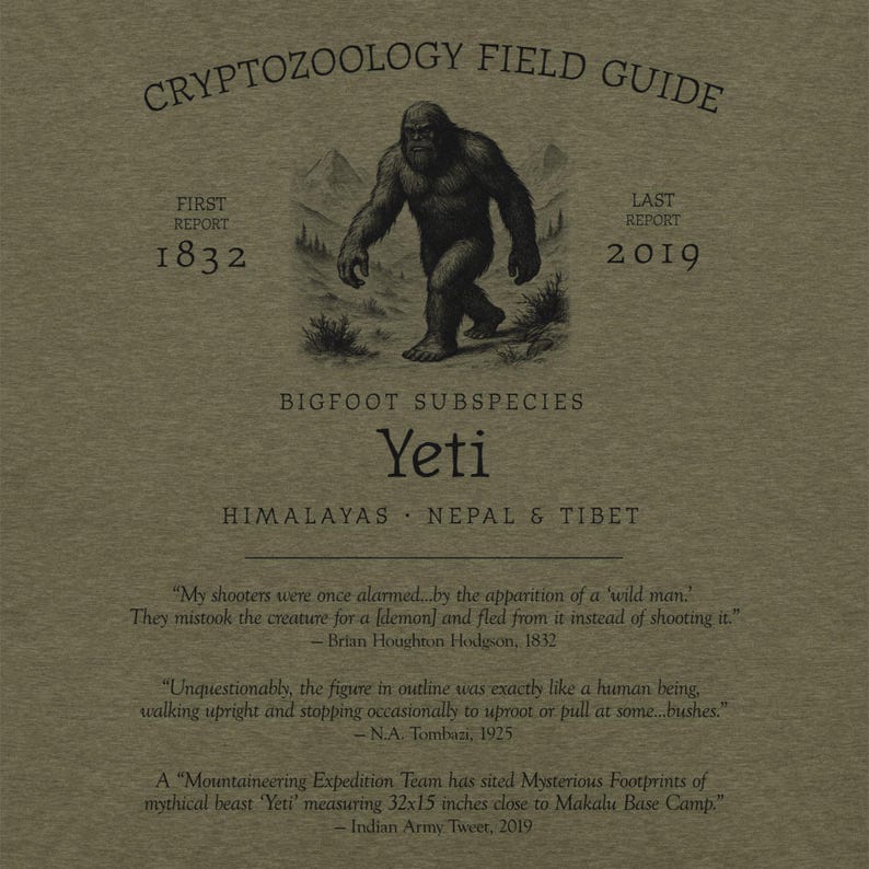 Yeti Bigfoot Shirt – Black and White Abominable Snowman Tee for Winter Lovers, Cryptid Hunters, and Mythical Mountain Monster Fans
