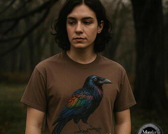 Regenbogen Rabe Nevermore Shirt Komfort Farben Gothic Pride Tee Poe inspiriert Schwarz Crow Shirt Monster und Mythos Grafik T-Shirt