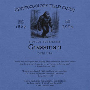 Grassman Bigfoot Shirt – Ohio Cryptid Tee Featuring Nest Background for Folklore Fans, Midwest Monster Hunters, and Forest Mystery Lovers