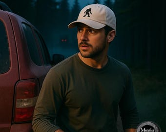 Embroidered Bigfoot Dad Hat: Adjustable Sasquatch Cap for Cryptid Fans