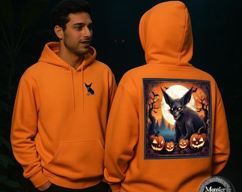 Halloween Cryptid Hoodie Chupacabra Pumpkin Patch Predator Graphic Sweatshirt Spooky Monster Folklore Apparel