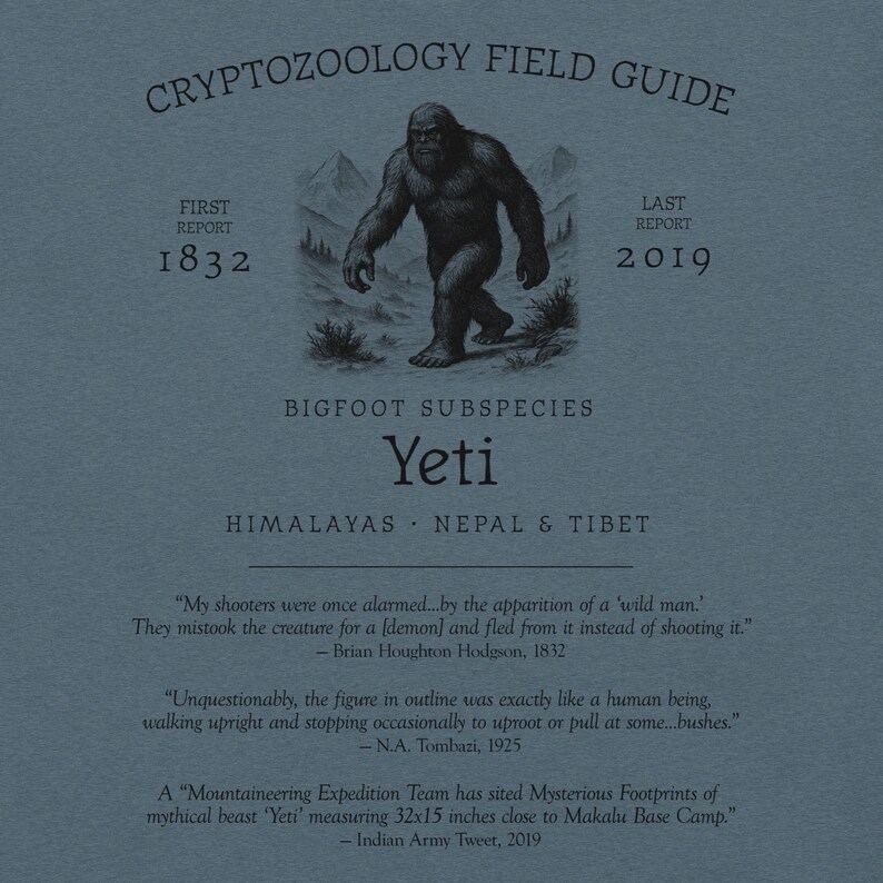 Yeti Bigfoot Shirt – Black and White Abominable Snowman Tee for Winter Lovers, Cryptid Hunters, and Mythical Mountain Monster Fans