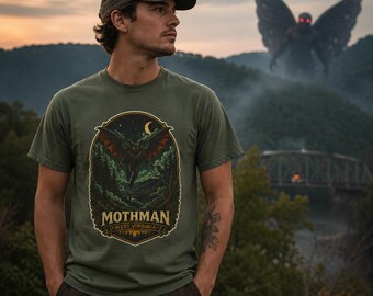 Mothman West Virginia Graphic Tee | Mothman Night Forest T-Shirt