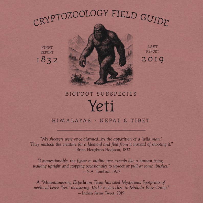 Yeti Bigfoot Shirt – Black and White Abominable Snowman Tee for Winter Lovers, Cryptid Hunters, and Mythical Mountain Monster Fans