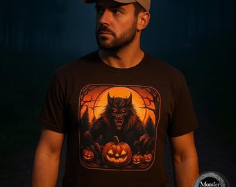 Halloween Cryptid Shirt Rougarou Dogman Pumpkin Patch Predator Graphic Tee Spooky Monster T Shirt