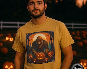 Halloween Bigfoot Cryptid Shirt: Pumpkin Patch Monster Graphic Tee