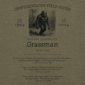 Grassman Bigfoot Shirt – Ohio Cryptid Tee Featuring Nest Background for Folklore Fans, Midwest Monster Hunters, and Forest Mystery Lovers