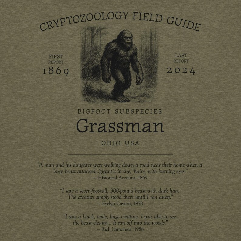 Grassman Bigfoot Shirt – Ohio Cryptid Tee Featuring Nest Background for Folklore Fans, Midwest Monster Hunters, and Forest Mystery Lovers