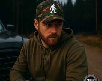 Bigfoot Dad Hat Embroidered Sasquatch Baseball Cap Cryptid Hunter White Embroidery Cryptozoology Hat