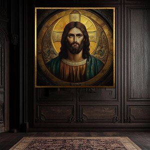 Orthodox Christ Pantocrator Canvas Painting – Byzantine Icon Art Religious Wall Decor, Perfect Christian Gift for Home or Church.