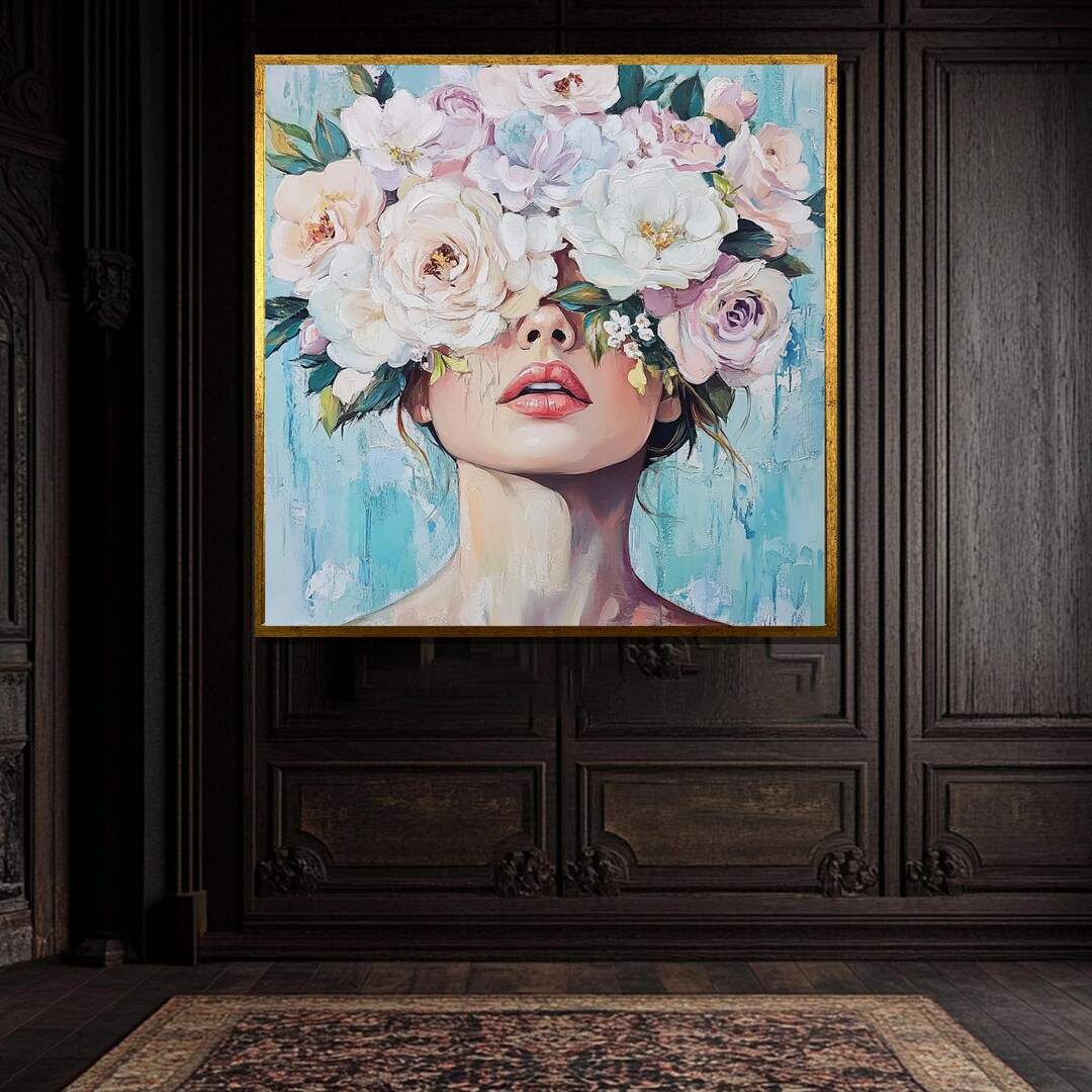 Floral Crown Portrait of a Woman – Soft and Dreamy Canvas Painting With ...