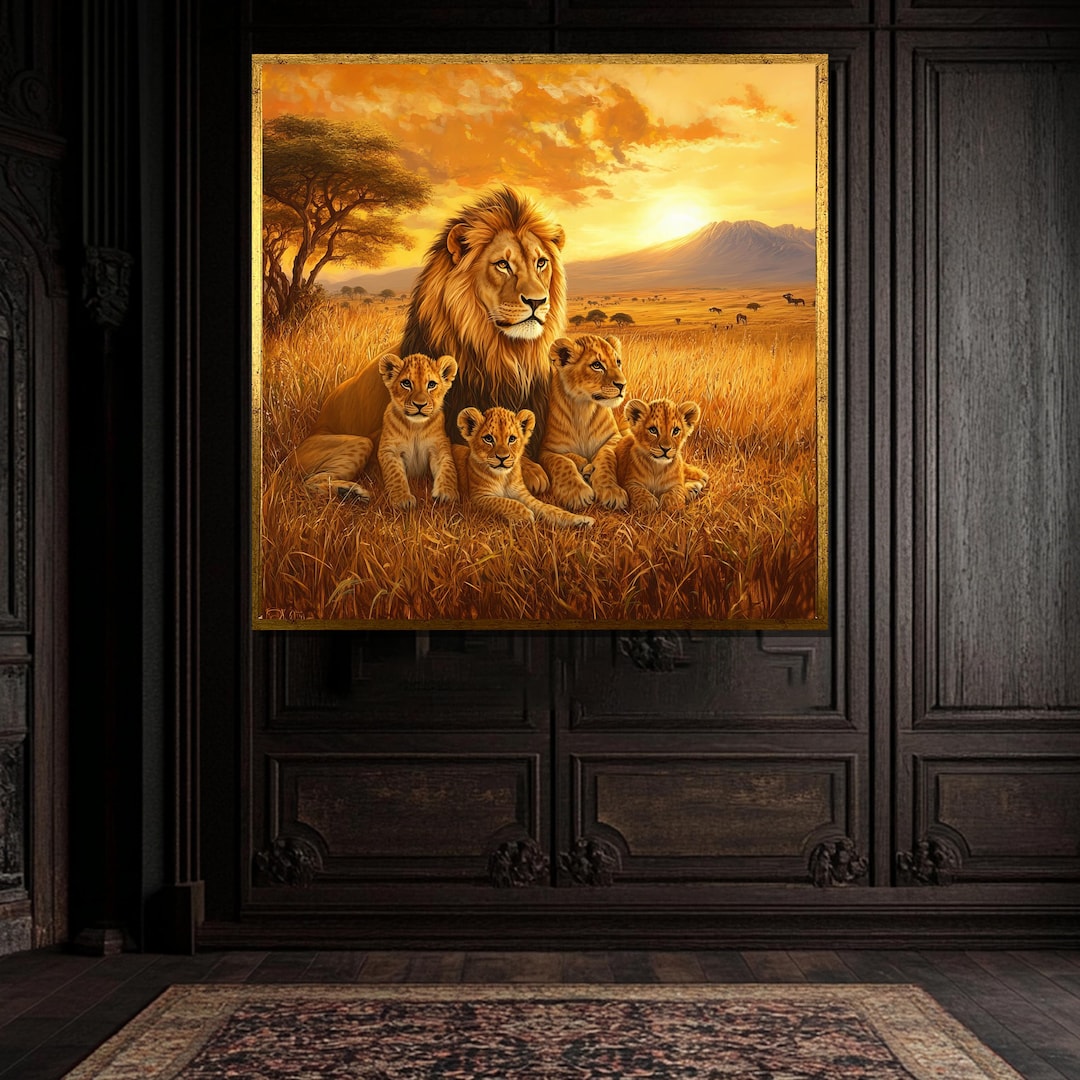 Majestic African Lion Family Canvas Painting for Wildlife Art Gift ...