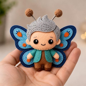 Felt Butterfly Boy Ornament Sewing Pattern PDF, DIY Garland Hand Craft, Soft Plush Insect Toy Template, Holiday and Christmas Decor Gift