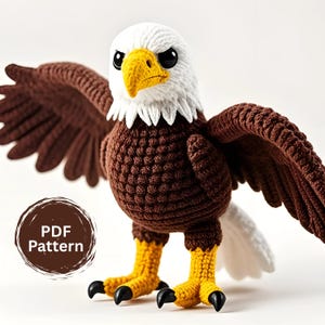 ハクトウワシ編みぐるみパターンPDF、DIYかぎ針編み鳥、簡単な動物編み図、編みぐるみチュートリアル、ギフト用手作り