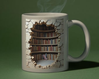 3D-omslag för bokhyllemugg: Design för bokälskare med kaffemugg (SVG, PNG)