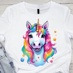 Happy Unicorn PNG: Rainbow Clipart, T-Shirt Design (Digital Download)