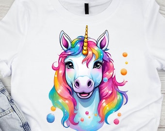 Happy Unicorn PNG: Rainbow Clipart, T-Shirt Design (Digital Download)
