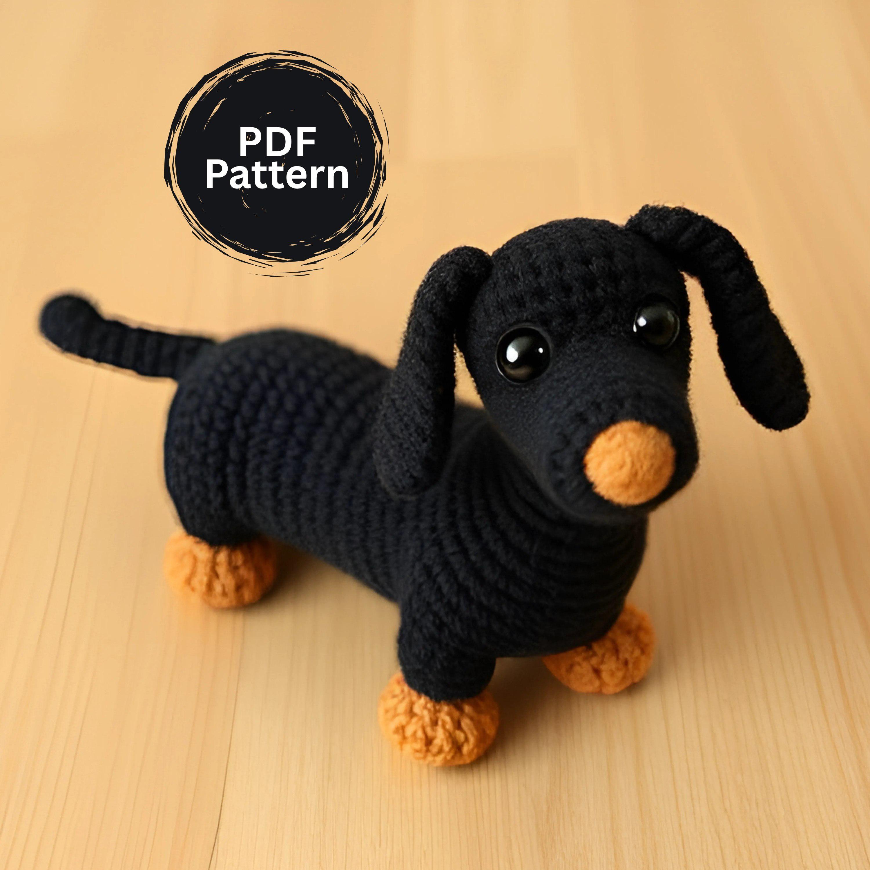 ダックスフンドのあみぐるみ編み図PDF、かぎ針編み犬ぬいぐるみ