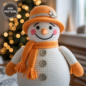 Handmade snowman plushie crochet pattern PDF, DIY amigurumi tutorial for beginners, perfect nursery decor or gift