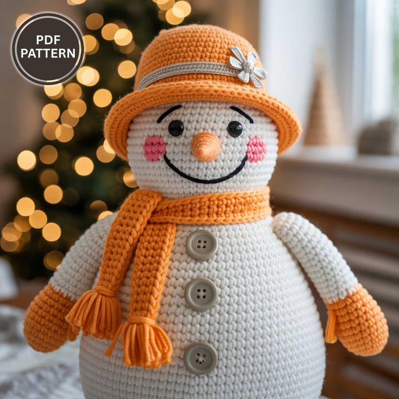 Handmade snowman plushie crochet pattern PDF, DIY amigurumi tutorial for beginners, perfect nursery decor or gift