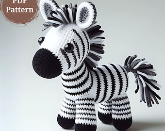 Patrón Amigurumi Cebra a Crochet PDF – Sin Coser, Juguete Rápido, Regalo Bonito para Baby Shower, Peluche Miniatura, Tutorial de Animal