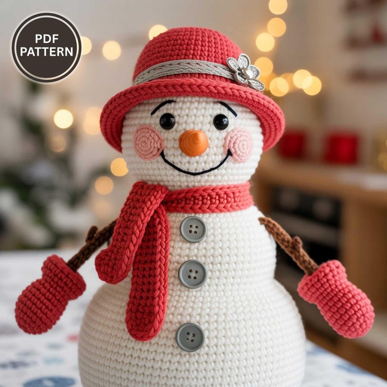 DIY crochet Amigurumi Snowman PDF pattern for easy beginner projects, handmade snowman toy, nursery or gift idea