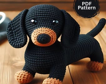Schema amigurumi bassotto PDF, cane all’uncinetto fai da te, pupazzo morbido facile, tutorial uncinetto, regalo per amanti dei cani