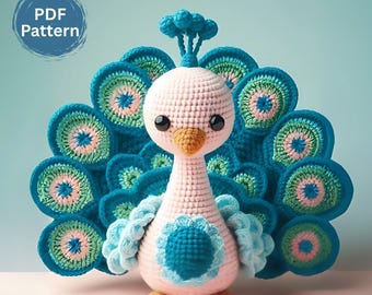 Schema Uncinetto Paon Oiseau Amigurumi PDF Tutorial, Regalo Oiseau Colorato, Amigurumi Fatti a Mano per Amanti degli Uccelli, Modello DIY