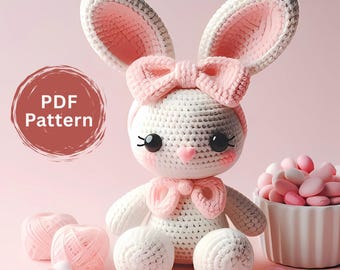 Amigurumi Missy Häschen Häkelanleitung PDF – Süßes Häschen mit Schleife, Osterplüschtier, Einfaches DIY Geschenk zur Geburt