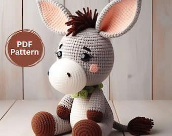Piccolo Asino Amigurumi Schema Uncinetto PDF – Giocattolo Animale Carino, Facile Tutorial DIY, Regalo Neonati, Decorazione Cameretta