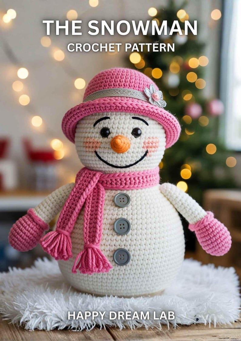 Handmade snowman crochet toy PDF pattern for beginners, DIY Amigurumi tutorial, perfect for gifts, nursery, or decor