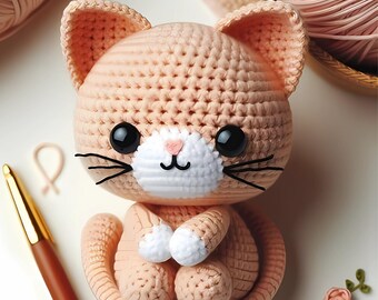 Virkat kattunge-Amigurumimönster, kattleksak (PDF-handledning)
