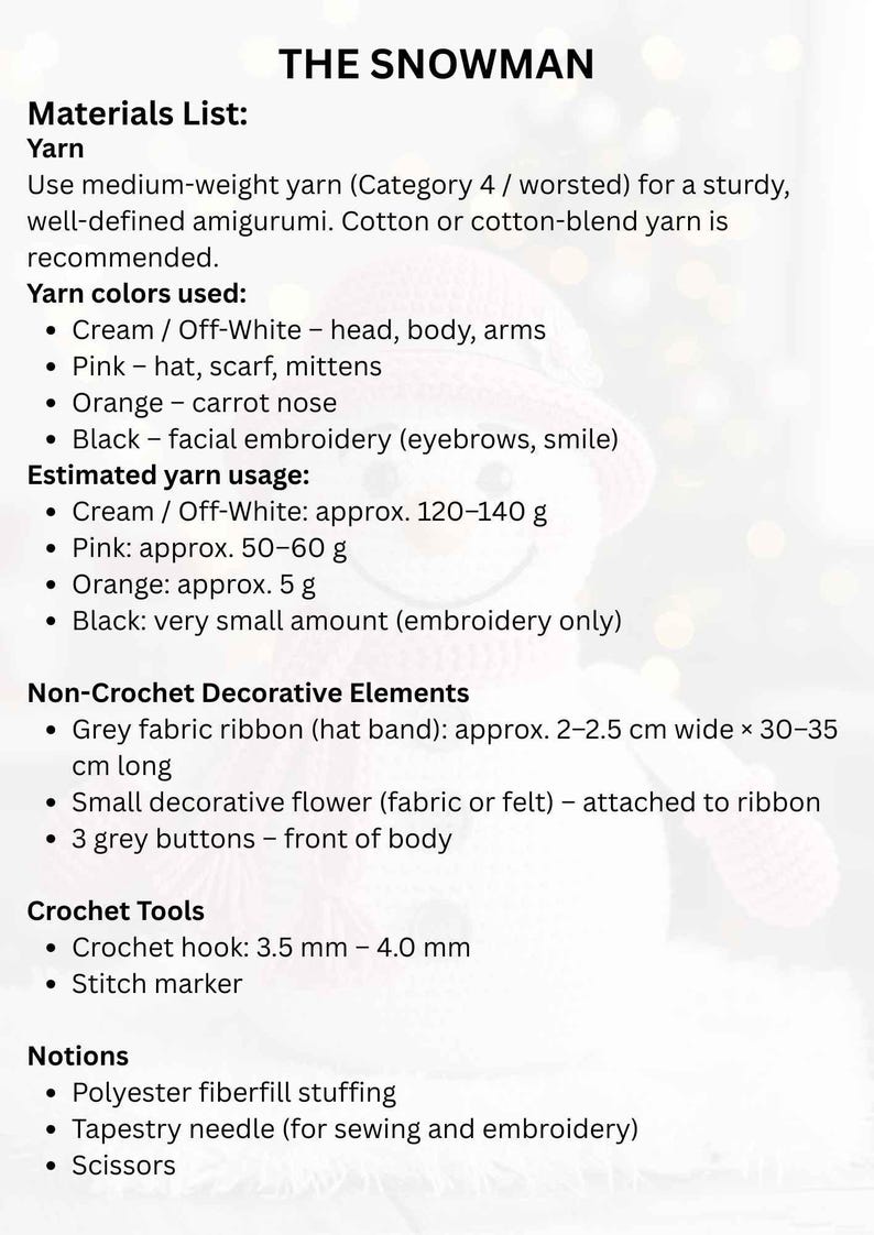 Amigurumi Snowman crochet pattern PDF for DIY toy, handmade gift, nursery decor, easy beginner project, crochet tutorial