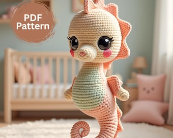 Patrón de Ganchillo Caballito de Mar, Amigurumi Fácil para Principiantes, Juguete Hecho a Mano, Regalo Artesanal DIY, Tutorial Paso a Paso