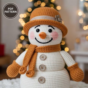 Step-by-step Amigurumi Snowman crochet tutorial PDF for making a handmade snowman plushie, nursery decor, and gift