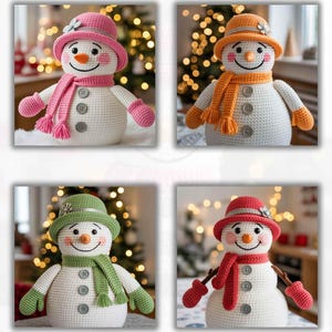 Easy DIY crochet pattern PDF for Amigurumi Snowman toy, handmade gift idea, nursery decor, and beginner-friendly project