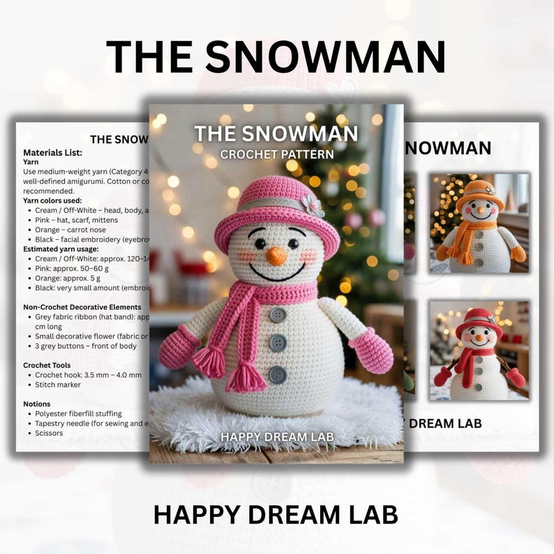 Create an easy beginner snowman toy with this Amigurumi crochet PDF pattern, ideal for DIY gifts or nursery decor
