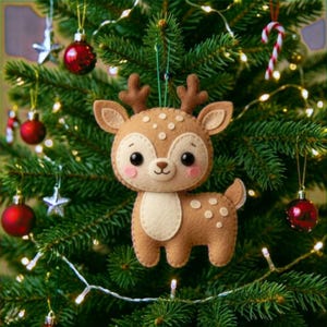 Deer Fawn Felt Ornament Sewing Pattern PDF, DIY Animal Hand Craft, Gentle Plush Hanging Ornament Template, Holiday Christmas Decor Gift