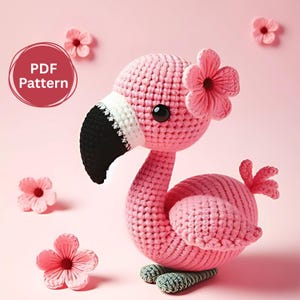フラミンゴあみぐるみ編み図PDF、DIYかぎ針編み鳥のおもちゃ、簡単な動物編み物、手作りギフトパターン