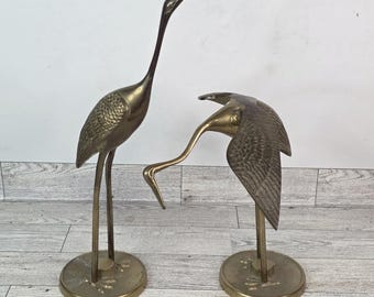Vintage Pair Large Solid Brass Crane MCM Birds Stork Crane Heron Figurines