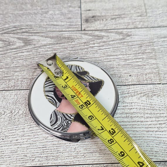 Flapper Art Deco Hinged Round Compact Mirror Make… - image 5