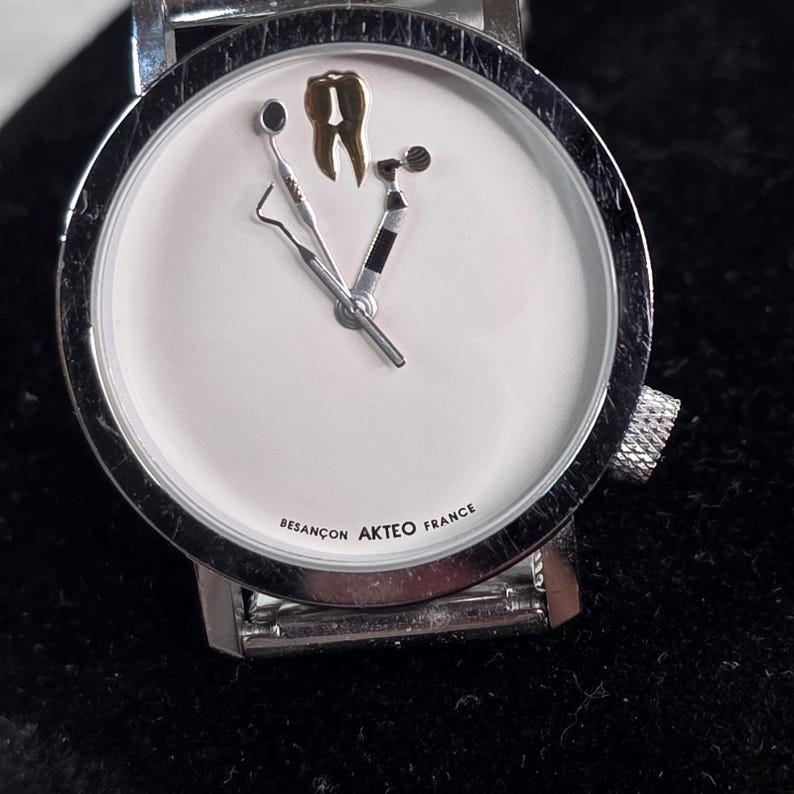 Akteo J.C Mareschal Stainless Steel Watch Dentist France - NEED NEW Battery VTG image 2
