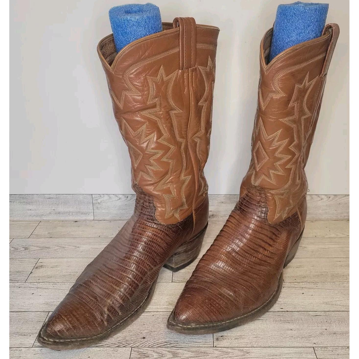 Tony Lama Brown Western Boots Teju Lizard Leather Men\'s 9.5 D‎ Made in USA 8536 Vintage Tony Lama Full Teju Lizard Cowboy Boots 8 D  main image 4