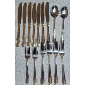 Cambridge Stainless Flatware Allure Gold Accent Fork, Salad Fork, Knife & Spoon